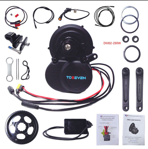 Electric motor kit with various components and TOSEVEN branding on a white background