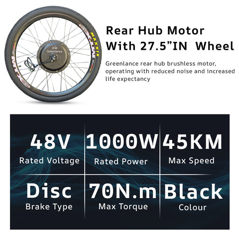 48V 1000W Electric Bike Conversion Kit Rear Hub Motor