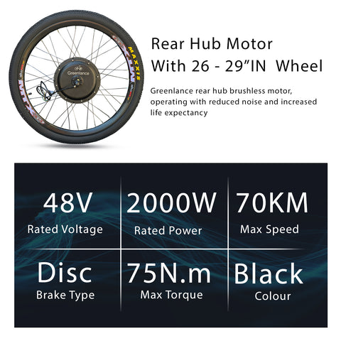 48V - 72V 2000W Electric Bike Conversion Kit Rear Hub Motor