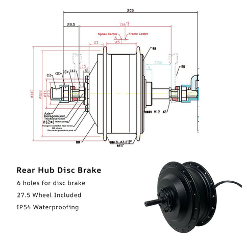 48V 250W Electric Bike Conversion Kit - Rear Hub Motor