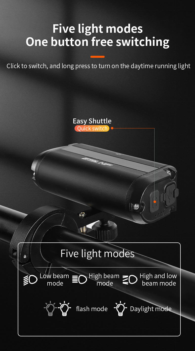 Versatile lighting modes of the LED bike light, including steady beam and flashing modes